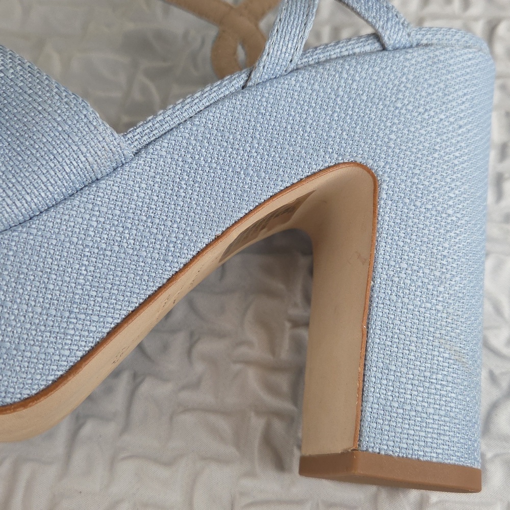 Antonio Melani Platform Size 8 Knotted Linen Block Heel Sandal - Light Blue - Picture 13 of 16